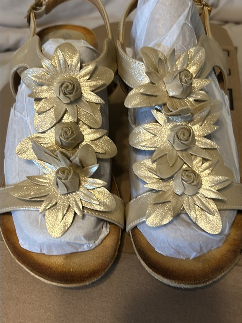 Women's Gold Floral Leather Sandals
